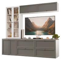 Estante Sala De Estar Com Rack + Cristaleira 230cm Vik Madesa 01 Branco-cinza - 2