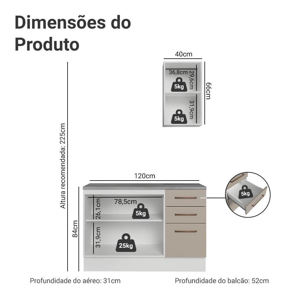 Conjunto Gabinete Para Banheiro 120cm 3 Portas 3 Gavetas Agata Madesa 01 Branco-crema - 3