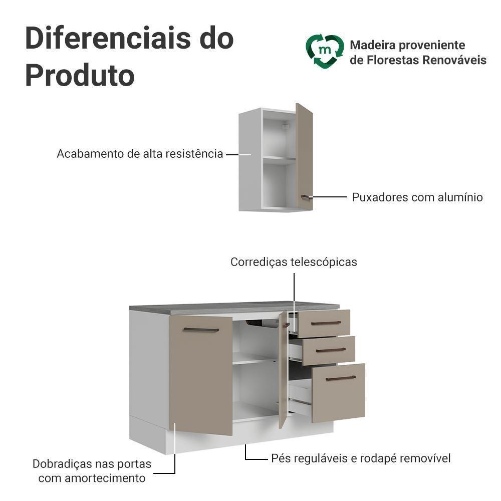 Conjunto Gabinete Para Banheiro 120cm 3 Portas 3 Gavetas Agata Madesa 01 Branco-crema - 4