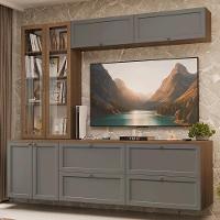 Estante Sala De Estar Com Rack + Cristaleira 230cm Vik Madesa 02 Rustic-cinza - 1