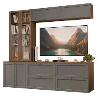 Estante Sala De Estar Com Rack + Cristaleira 230cm Vik Madesa 02 Rustic-cinza - 2