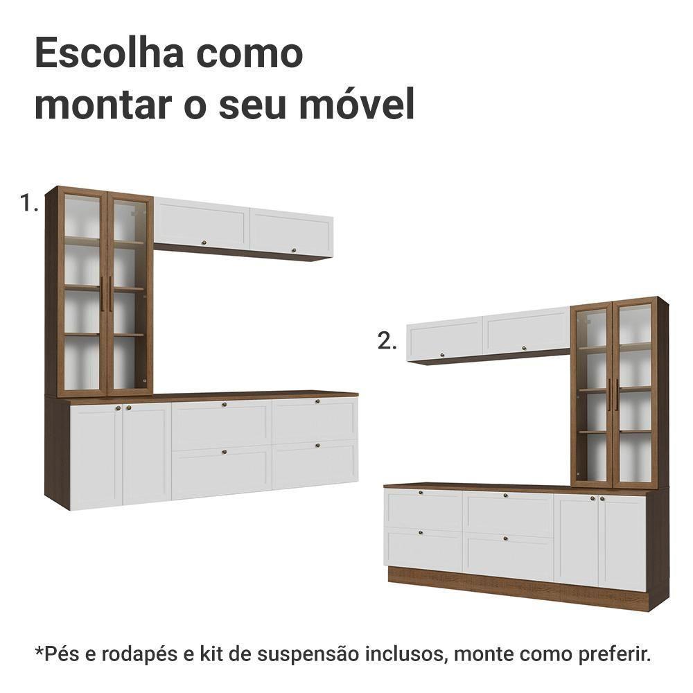 Estante Sala De Estar Com Rack + Cristaleira 230cm Vik Madesa 02 Rustic-branco - 5