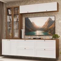 Estante Sala De Estar Com Rack + Cristaleira 230cm Vik Madesa 02 Rustic-branco - 1