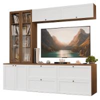 Estante Sala De Estar Com Rack + Cristaleira 230cm Vik Madesa 02 Rustic-branco - 2