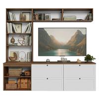 Estante Sala De Estar Com Rack + Cristaleira 230cm Vik Madesa 02 Rustic-branco - 6