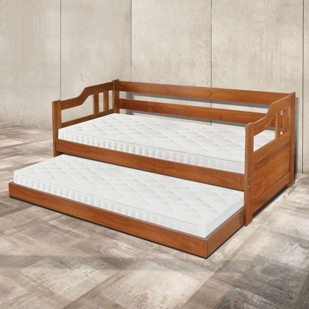 Sofa Cama Solteiro Madeira Maciça Com Cama Auxiliar Colchão - 1