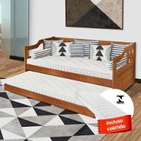 Sofa Cama Solteiro Madeira Maciça Com Cama Auxiliar Colchão - 3