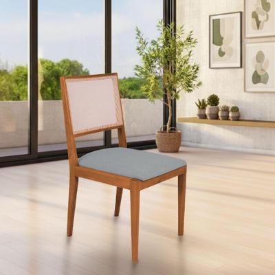 Cadeira De Jantar Suellen Em Madeira E Mdf Cerejeira Linho Cinza