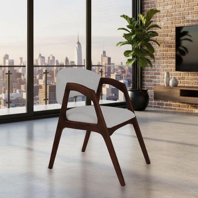 Cadeira De Jantar Gabriela Em Madeira E Mdf Castanho Linho Cinza Prata