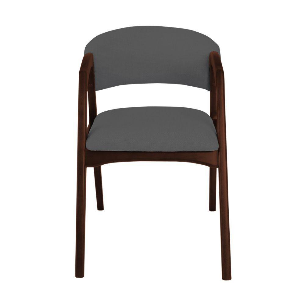 Cadeira De Jantar Gabriela Em Madeira E Mdf Castanho Linho Cinza Grafite - 2