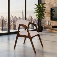 Cadeira De Jantar Estofada Gabriela Em Madeira E Mdf Mel Linho Bege - 1