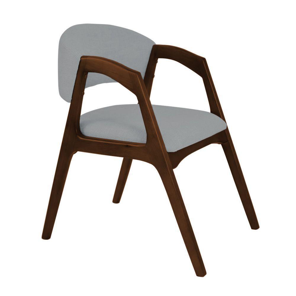 Cadeira De Jantar Estofada Gabriela Em Madeira E Mdf Mel Linho Cinza - 5