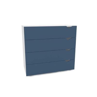 Cômoda Juvenil Porto 4 Gavetas MDF Puxador em MDF Branco Azul para Quarto