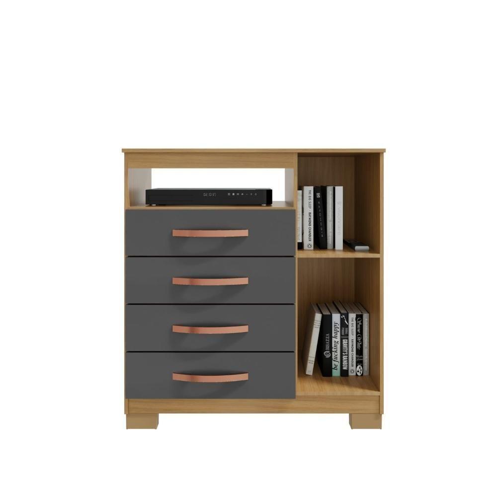 Cômoda Com Sapateira Infantil Tv Quarto 4 Gavetas 1 Porta Carvalho Grafite - 2