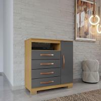 Cômoda Com Sapateira Infantil Tv Quarto 4 Gavetas 1 Porta Carvalho Grafite - 1