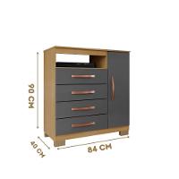 Cômoda Com Sapateira Infantil Tv Quarto 4 Gavetas 1 Porta Carvalho Grafite - 3