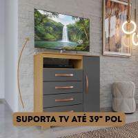 Cômoda Com Sapateira Infantil Tv Quarto 4 Gavetas 1 Porta Carvalho Grafite - 4