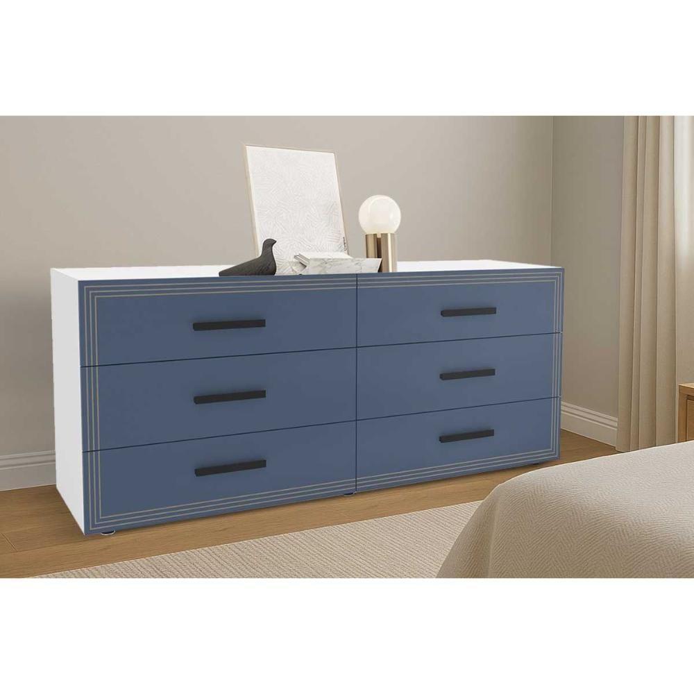 Cômoda Casal Valência C- 6 Gavetas Branco-azul - Politorno - 1