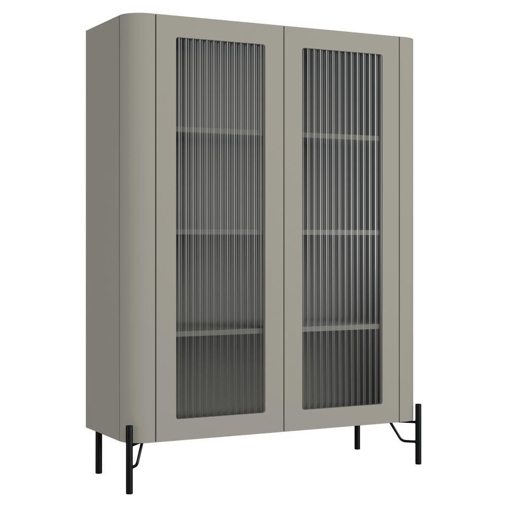 Cristaleira Sala De Jantar 2 Portas Vidro Pés Industrial Preto Naim I03 Grigio - Lyam Decor - 1