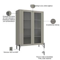 Cristaleira Sala De Jantar 2 Portas Vidro Pés Industrial Preto Naim I03 Grigio - Lyam Decor - 2