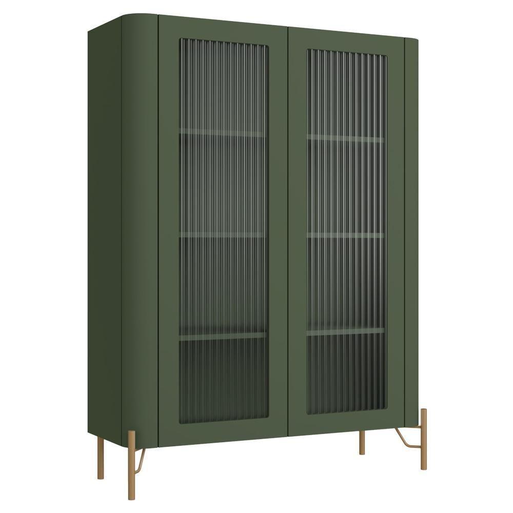 Cristaleira Sala De Jantar 2 Portas Vidro Pés Industrial Dourado Naim I03 Musgo - Lyam Decor - 1