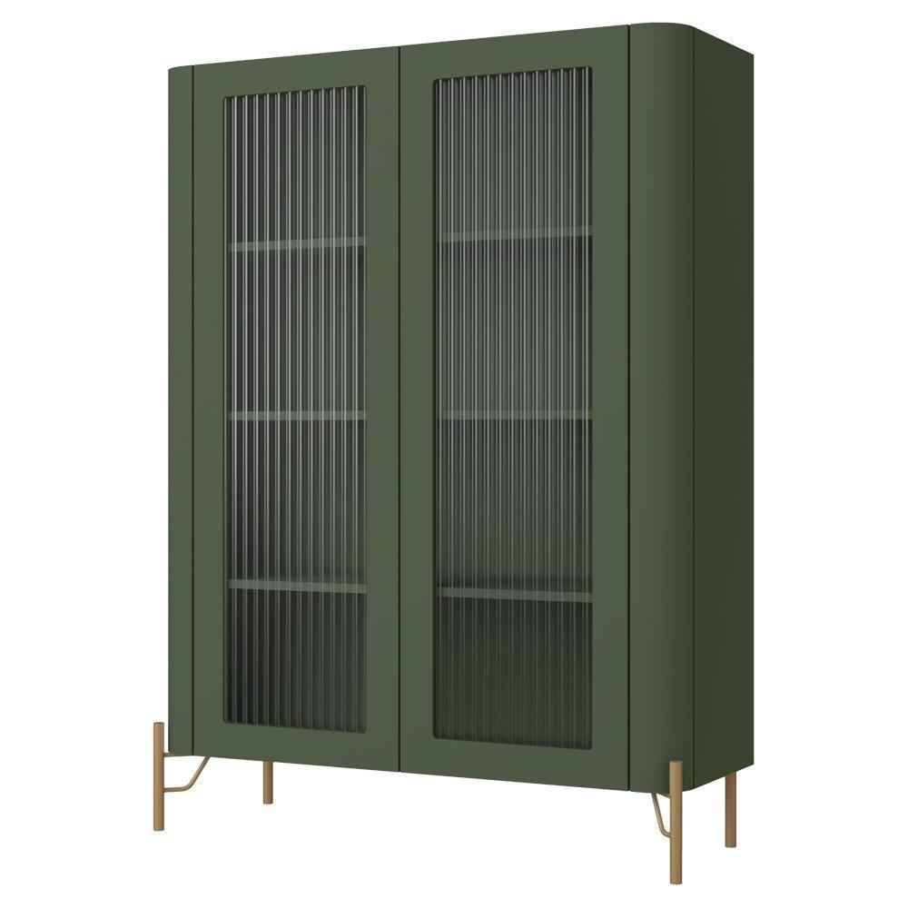 Cristaleira Sala De Jantar 2 Portas Vidro Pés Industrial Dourado Naim I03 Musgo - Lyam Decor - 4