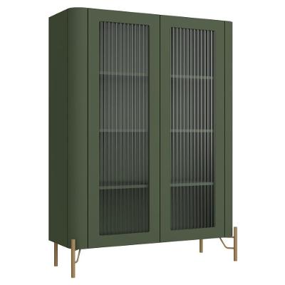 Cristaleira Sala De Jantar 2 Portas Vidro Pés Industrial Dourado Naim I03 Musgo - Lyam Decor