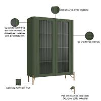 Cristaleira Sala De Jantar 2 Portas Vidro Pés Industrial Dourado Naim I03 Musgo - Lyam Decor - 2