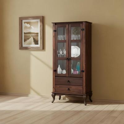 Cristaleira Rústica Portas De Vidro Madeira Maciça 2 Gavetas - Imbuia