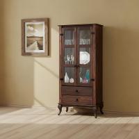 Cristaleira Rústica Portas De Vidro Madeira Maciça 2 Gavetas - Imbuia - 1