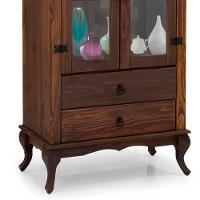 Cristaleira Rústica Portas De Vidro Madeira Maciça 2 Gavetas - Imbuia - 6