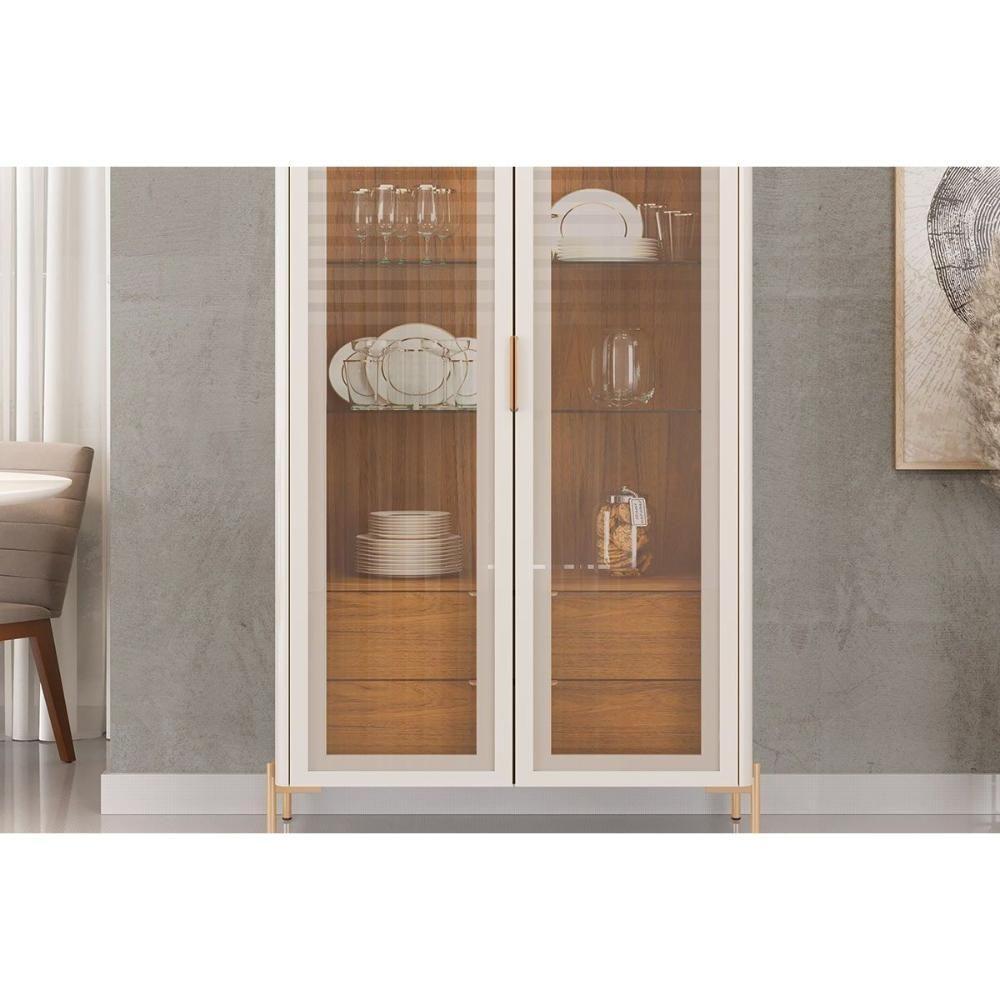 Cristaleira Sala Jantar Olivia C- 2 Portas (2 C- Vidro) 179x80cm Off White-freijó - Dj Móveis - 3