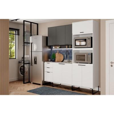 Cozinha Modulada Carraro Alpha Alpha 3 Peças (1aéreo+1balcão+1torrequente) C3p74 Branco-cinza Titanio-carraro