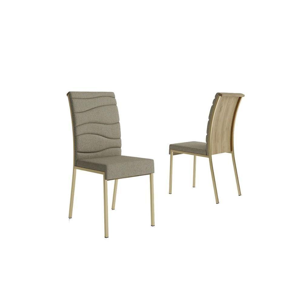 Cadeira Sala De Jantar Wave 1754 Kit 2 Un Dourado-linho Bamboo-courano Bamboo-noce - Carraro - 1