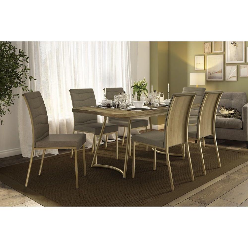 Cadeira Sala De Jantar Wave 1754 Kit 2 Un Dourado-linho Bamboo-courano Bamboo-noce - Carraro - 3