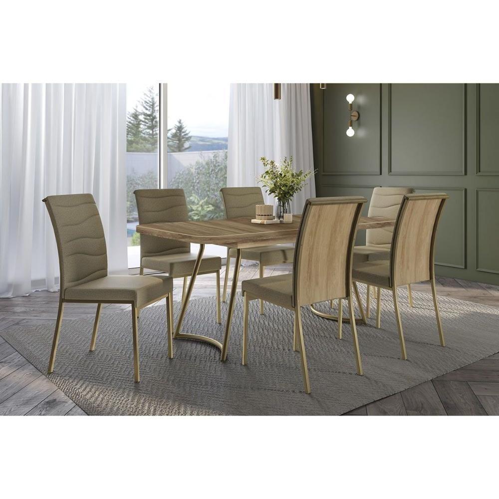 Cadeira Sala De Jantar Wave 1754 Kit 2 Un Dourado-linho Bamboo-courano Bamboo-noce - Carraro - 7