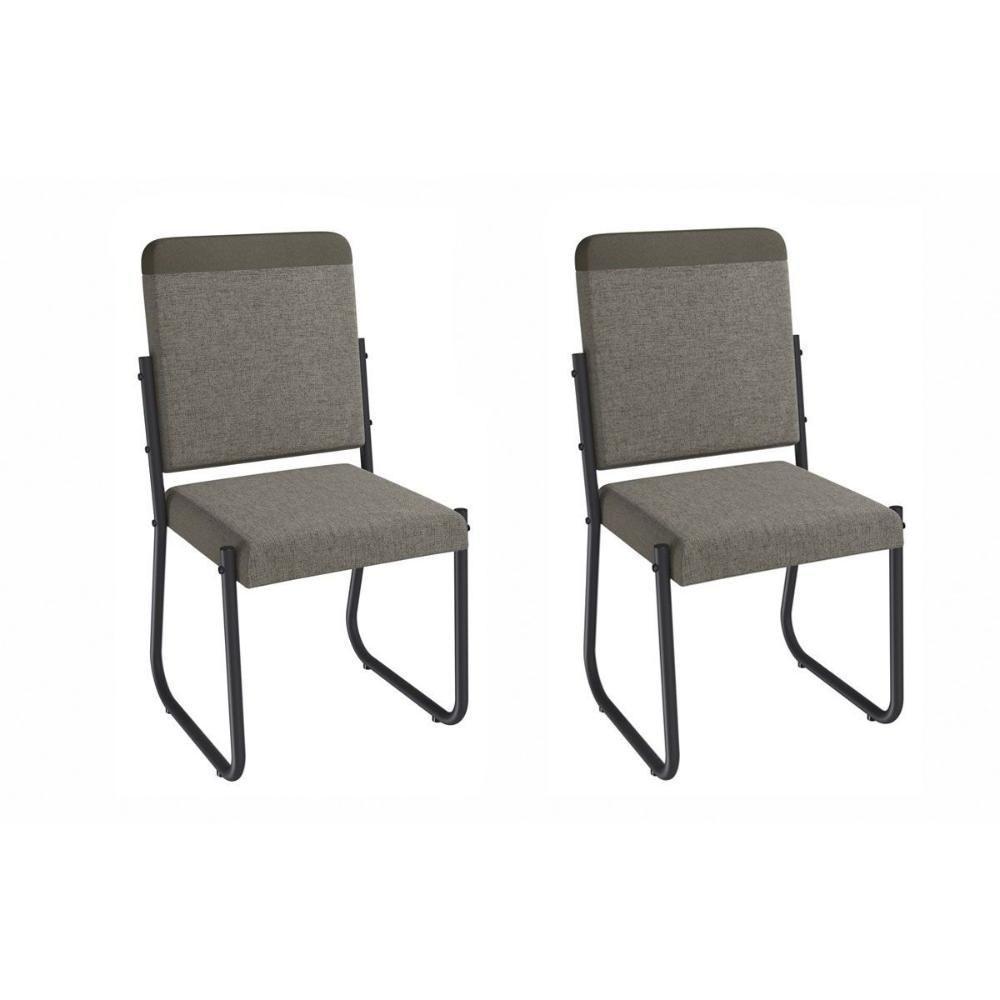 Cadeira Sala De Jantar Sicília 2c139prf Aço Kit 2 Un Preto-linho Compose Escuro - Kappesberg - 1