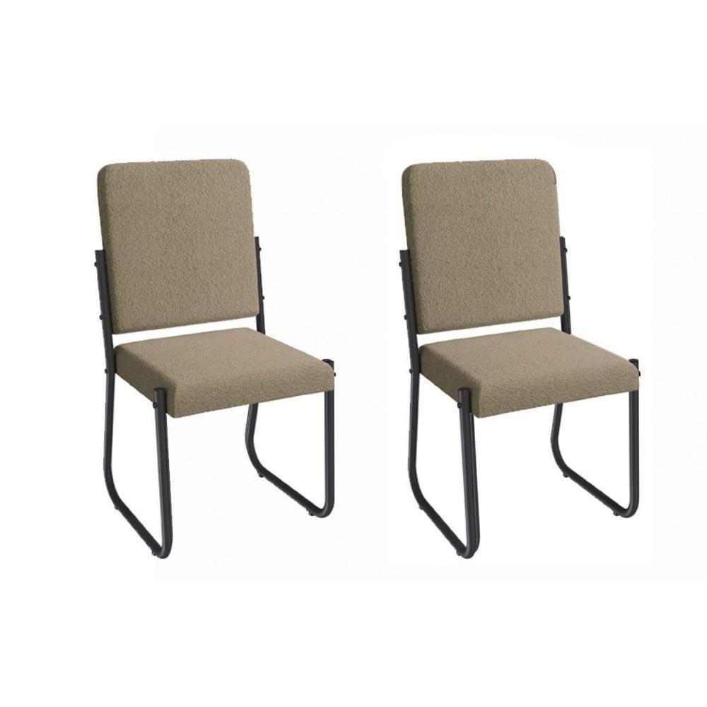 Cadeira Sala De Jantar Sicília 2c139prf Aço Kit 2 Un Preto-boucle Bege Fendi - Kappesberg - 1