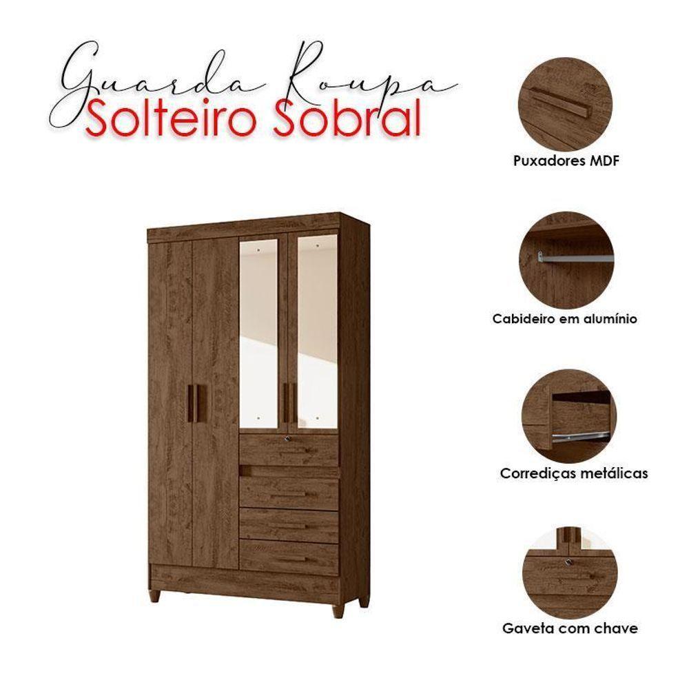 Guarda Roupa Solteiro Sobral Com Espelho E Cômoda Vênus Castanho Wood – Moval - 3