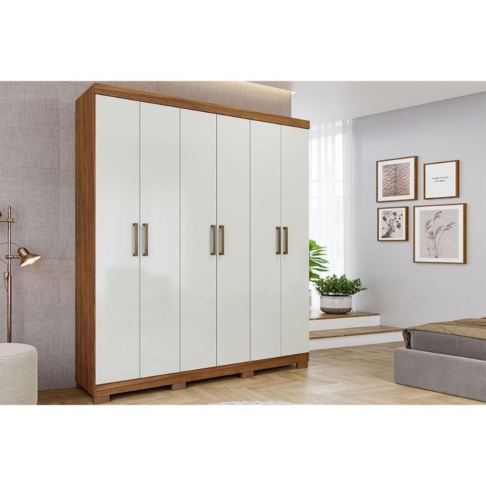 Guarda Roupa Casal 6 Portas E 2 Gavetas C- 1 Espelho Interno Milena Cinamomo-off White - Panan - 1