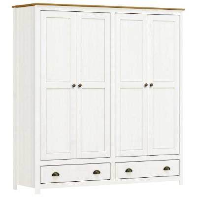 Guarda Roupa Casal 4 Portas 2 Gavetas Madeira Maciça Mazzaro F06 Branco Freijó - Lyam Decor