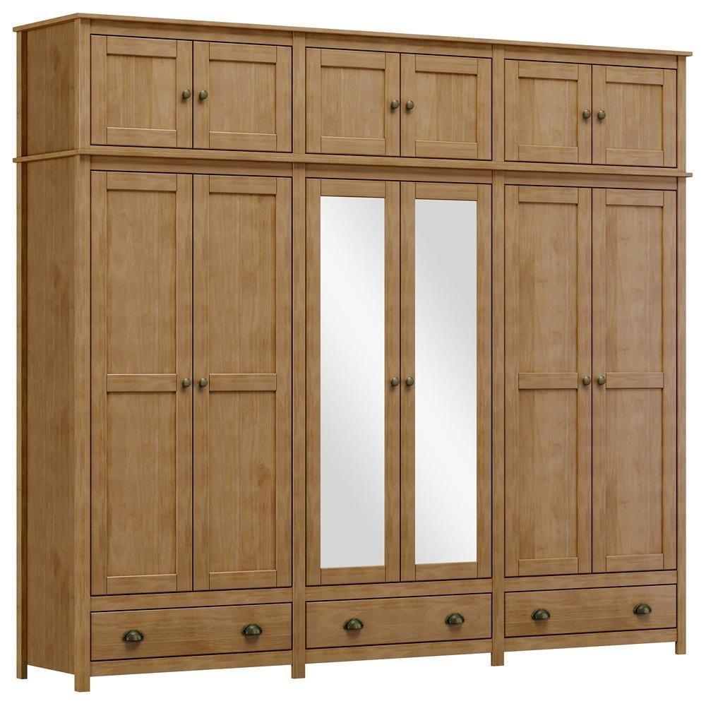 Guarda Roupa Casal 12 Portas Com Espelho E Maleiro Mazzaro F06 Freijó - Lyam Decor - 1
