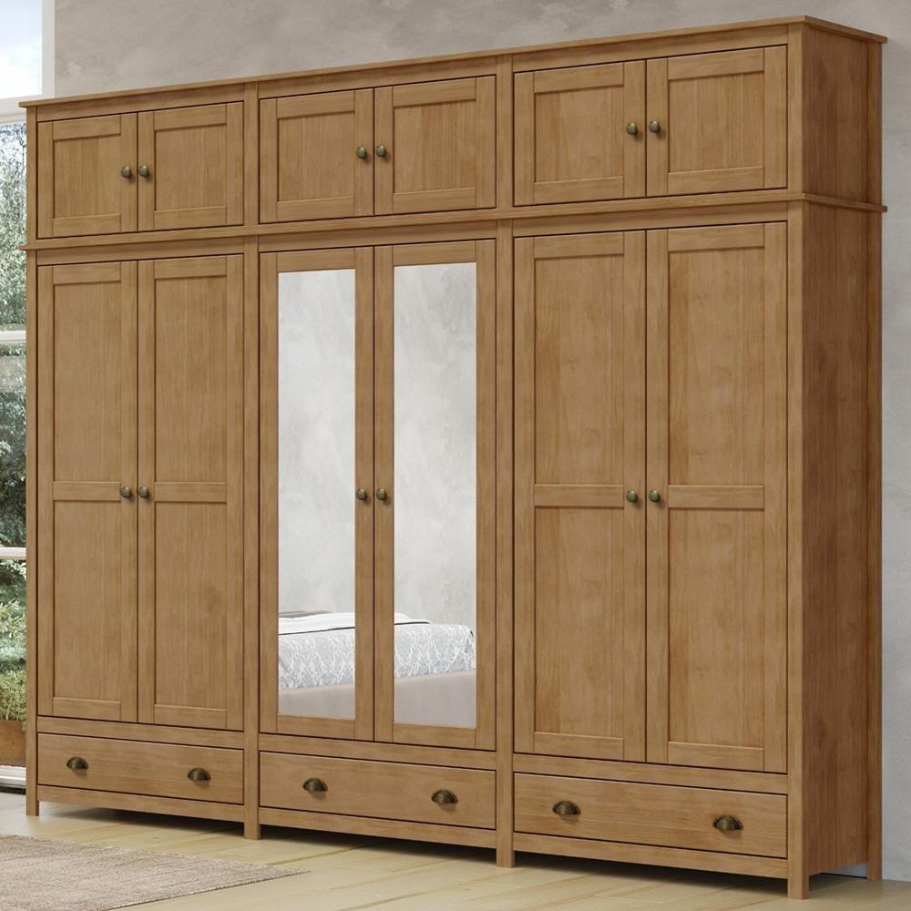 Guarda Roupa Casal 12 Portas Com Espelho E Maleiro Mazzaro F06 Freijó - Lyam Decor - 7