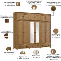 Guarda Roupa Casal 12 Portas Com Espelho E Maleiro Mazzaro F06 Freijó - Lyam Decor - 5