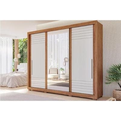 Guarda Roupa Casal 3 Portas De Correr (1 C- Espelho) E 6 Gavetas C- Pés Vitória Cinamomo-off White - Panan