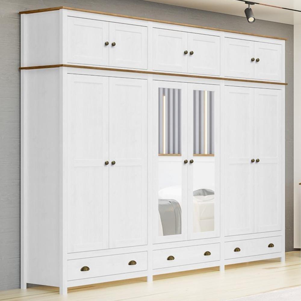 Guarda Roupa Casal 12 Portas Com Espelho E Maleiro Mazzaro F06 Branco Freijó - Lyam Decor - 2