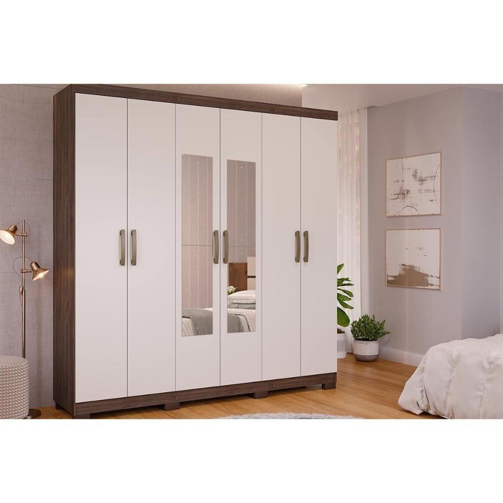 Guarda Roupa 6 Portas (2 C- Espelho) E 3 Gavetas Clara Cinamomo-off White - Panan - 9