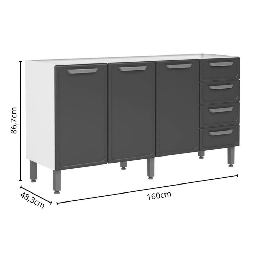 Gabinete De Cozinha Modulado Bella C- 3 Portas E 4 Gavetas S- Tampo 160cm Grafite - Bertolini - 3