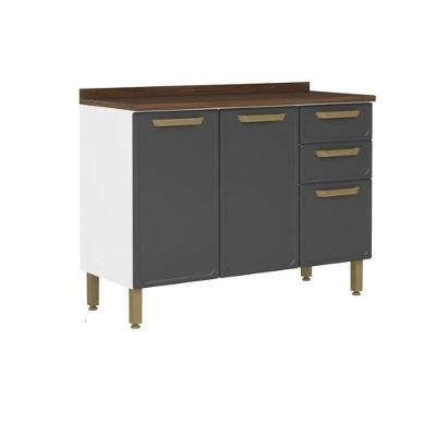Gabinete De Cozinha Modulado C- Tampo Bella C- 3 Portas E 2 Gavetas 120cm Grafite - Bertolini
