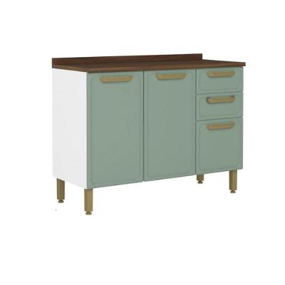 Gabinete De Cozinha Modulado C- Tampo Bella C- 3 Portas E 2 Gavetas 120cm Verde - Bertolini